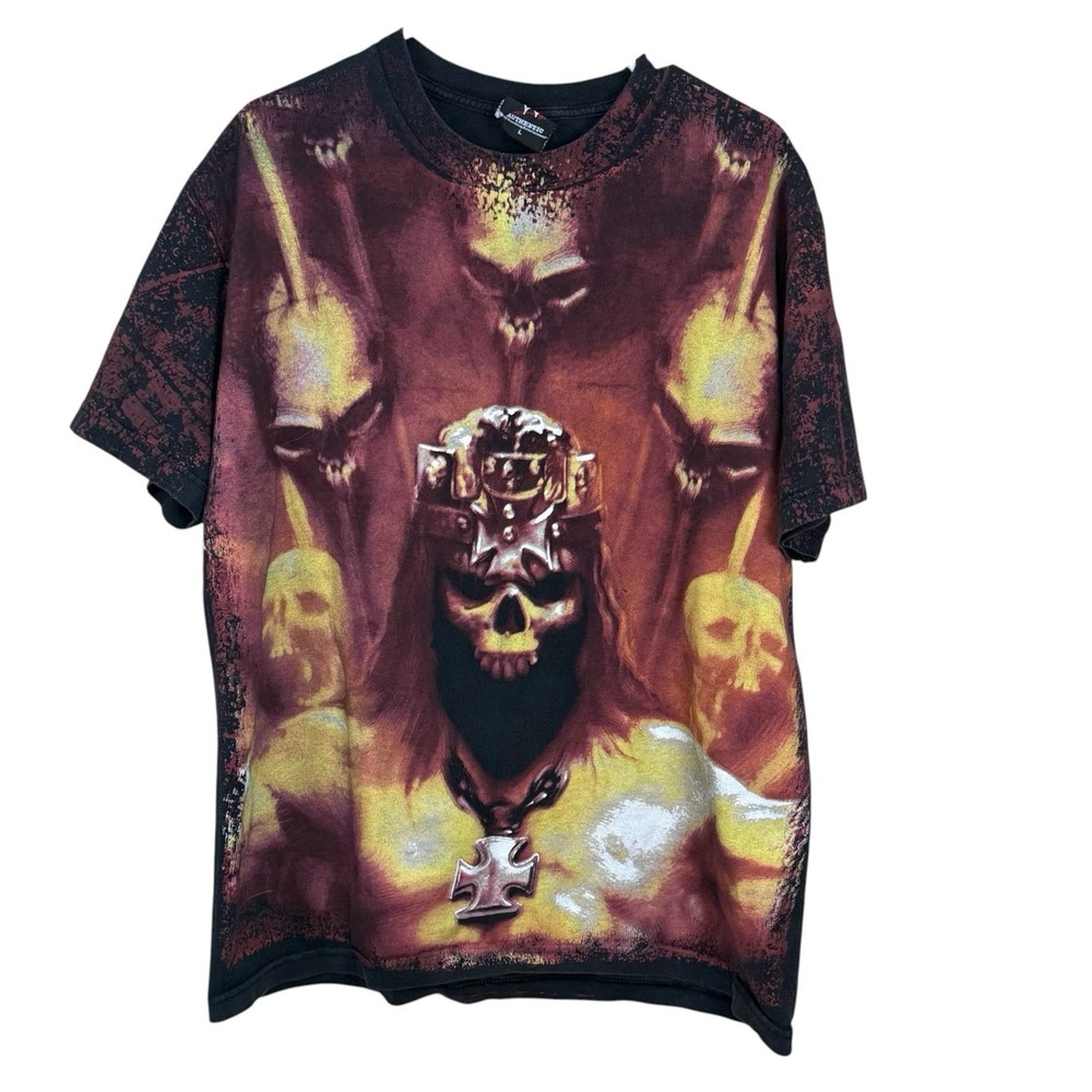 Vintage Triple H Shirt Mens Large Wrestling WWE All Over Print Double Sided Skul